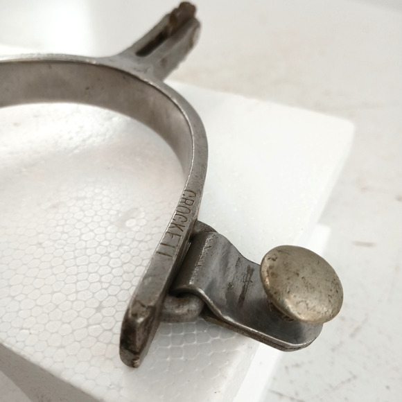 Vintage Crockett Single Spurs Stainless Steel Engraved Western Cowboy Marked - Picture 2 of 9